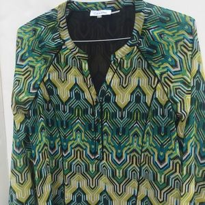 Calvin Klein green & yellow long sleeve Blouse Top